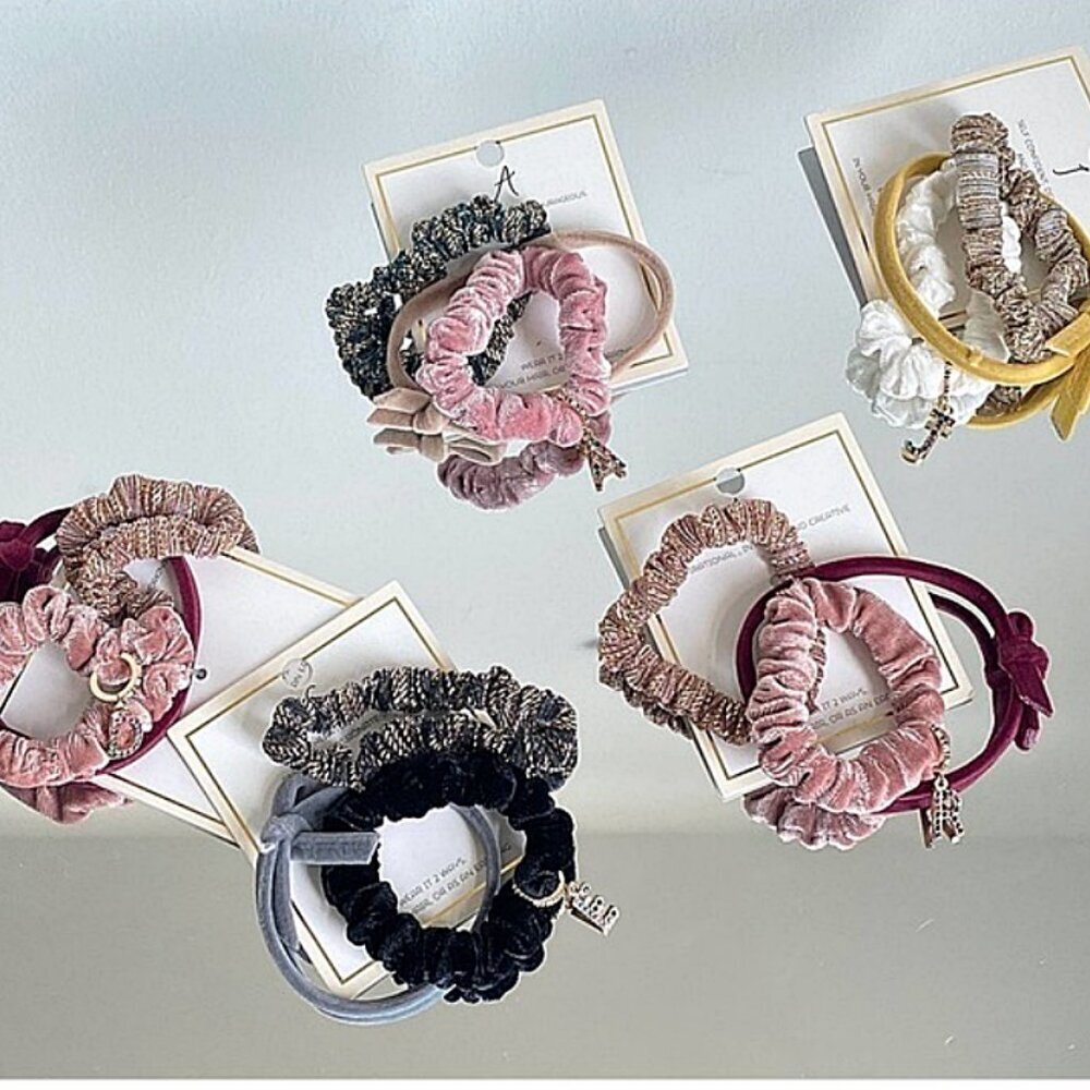 Nordstrom Preppy Chic Velvet Metallic Scrunchies Initial Charm A C D E J K R S T
